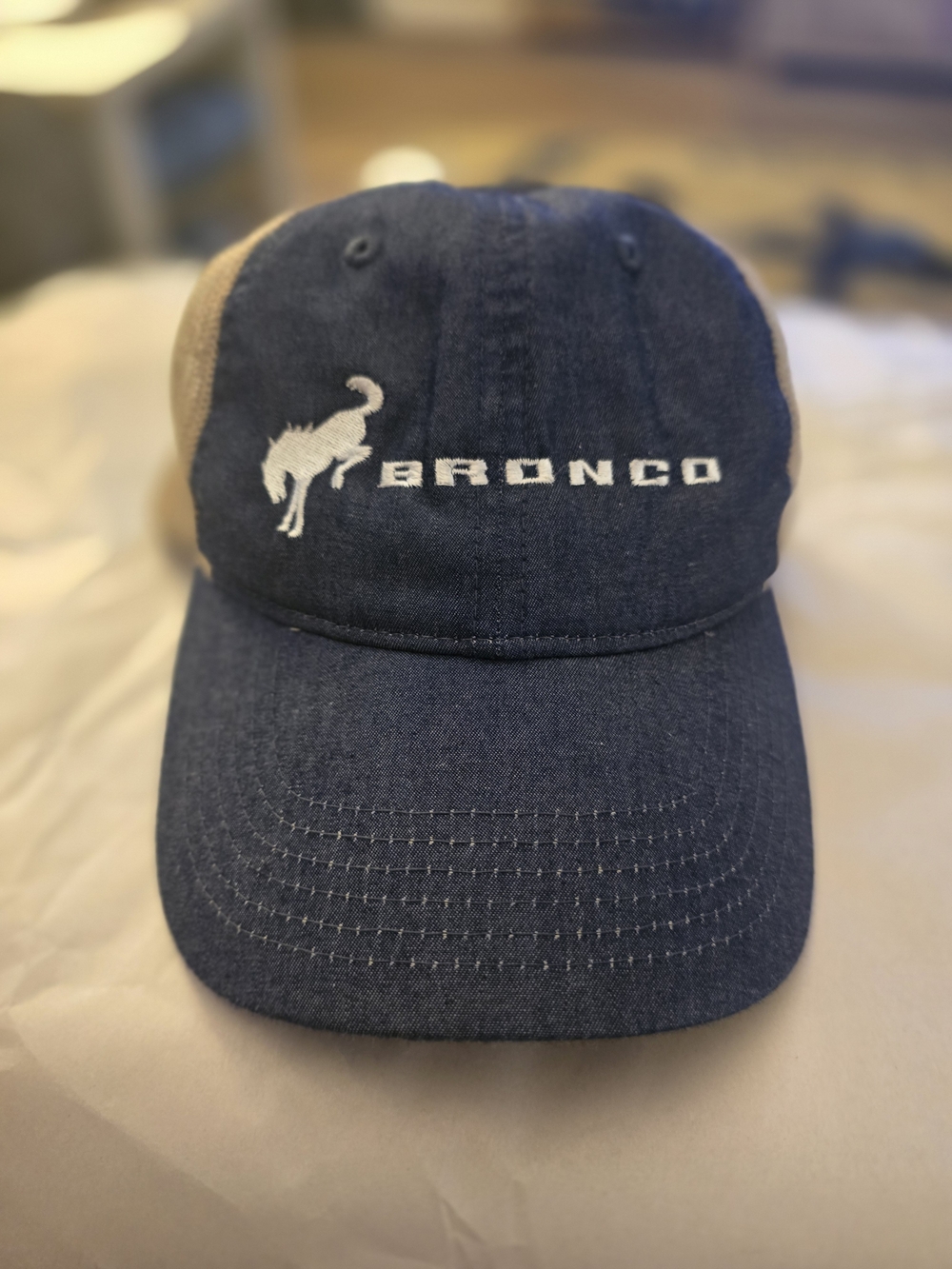 FORD Bronco Embroidered Blue & Tan Trucker Hat